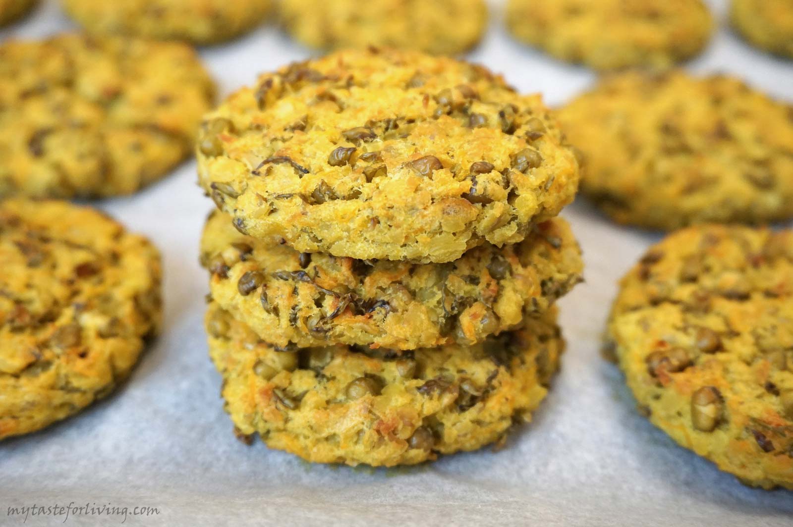 Delicious vegan recipe for baked mung bean burgers with vegetables. They are great complemented with hummus and fresh salad.
